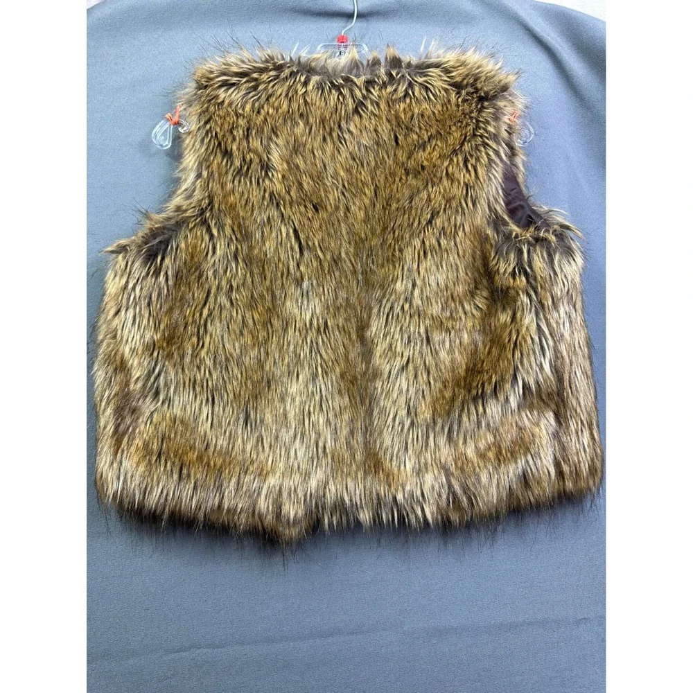 Aeromiss Brown Faux Fur Vest Open Front Sleeveless Jacket Women's Large L